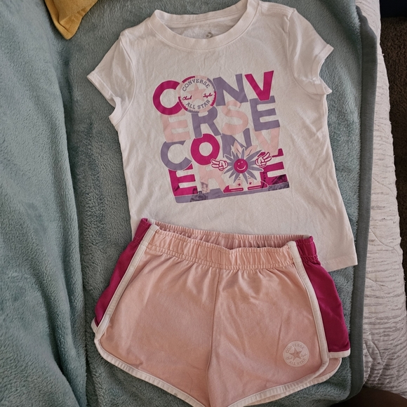 Converse Other - Converse White and Pink Graphic Tee and Shorts Set